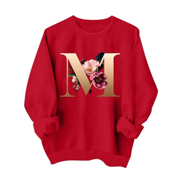 ibuvkizy Valentine's Day Sweatshirt for Women Round Neck Fall Winter Valentines Day Cute Printed Sweatshirts Long Sleeved Tops Red,L