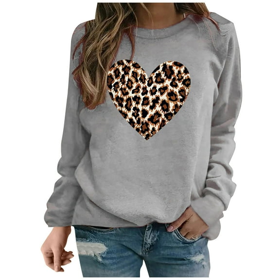 ibuvkizy Valentine's Day Sweatshirt for Women!Casual Valentine's Day Printed Long Sleeved Round Neck Top/shirt Gray,XXL