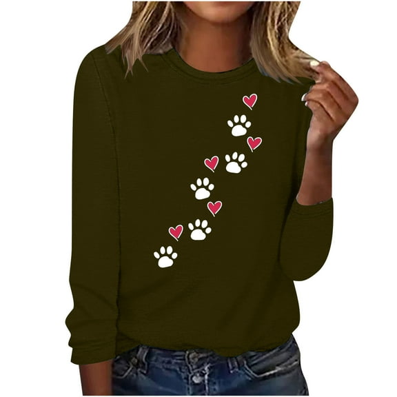 ibuvkizy Valentine's Day Sweatshirt for Women Printed Round Neck Pullover Long Sleeved Casual Womens Sweatshirts Army Green,XXL
