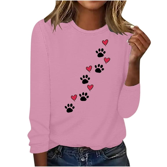 ibuvkizy Valentine's Day Sweatshirt for Women Printed Round Neck Pullover Long Sleeved Casual Womens Sweatshirts Pink,XL