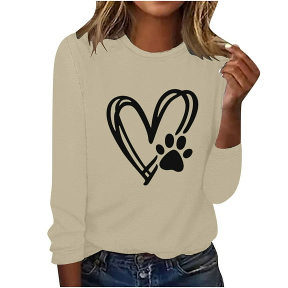 ibuvkizy Valentine's Day!Sweatshirt for Women Printed Round Neck Pullover Long Sleeved Casual Womens Sweatshirts Beige,XXL