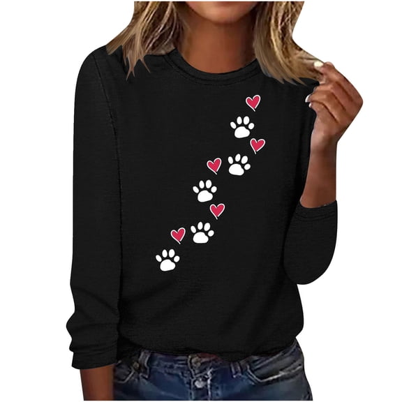 ibuvkizy Valentine's Day Sweatshirt for Women Printed Round Neck Pullover Long Sleeved Casual Womens Sweatshirts Black,M