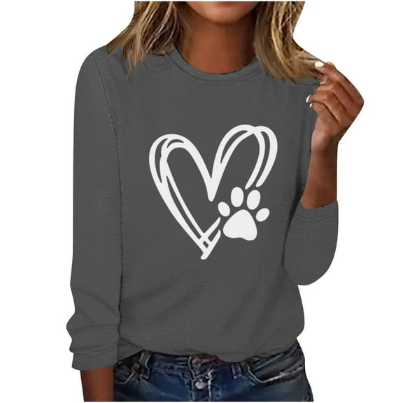 ibuvkizy Valentine's Day,Sweatshirt for Women Printed Round Neck Pullover Long Sleeved Casual Womens Sweatshirts Gray,XXL