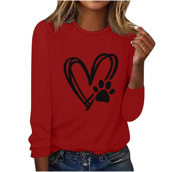 ibuvkizy Valentine's Day!Sweatshirt for Women Printed Round Neck Pullover Long Sleeved Casual Womens Sweatshirts Red,S