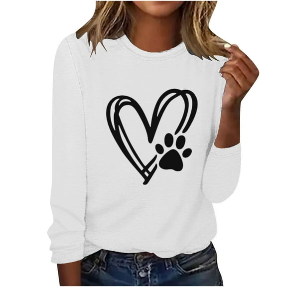 ibuvkizy Valentine's Day!Sweatshirt for Women Printed Round Neck Pullover Long Sleeved Casual Womens Sweatshirts White,M