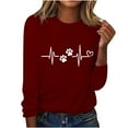 thumbnail image 1 of ibuvkizy Valentine's Day Sweatshirt for Women Printed Round Neck Pullover Long Sleeved Casual Womens Sweatshirts Wine,XL, 1 of 4