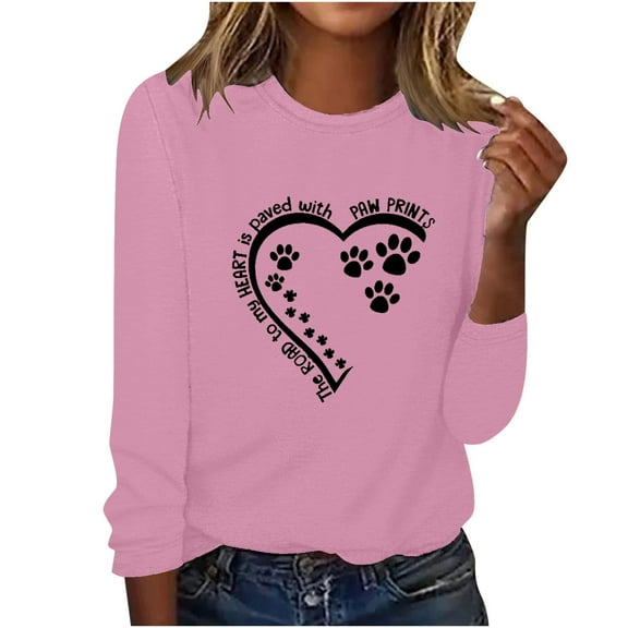 ibuvkizy Valentine's Day!Womens Sweatshirt Printed Round Neck Pullover Long Sleeved Casual Womens Sweatshirts Pink,L