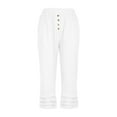 thumbnail image 1 of ibuvkizy Wide Leg Linen Pants for Women High Waist Elastic Trousers Loose Casual Drawstring Long Straight Leg Pants Summer Trendy Trouser with Pockets White,XL, 1 of 5