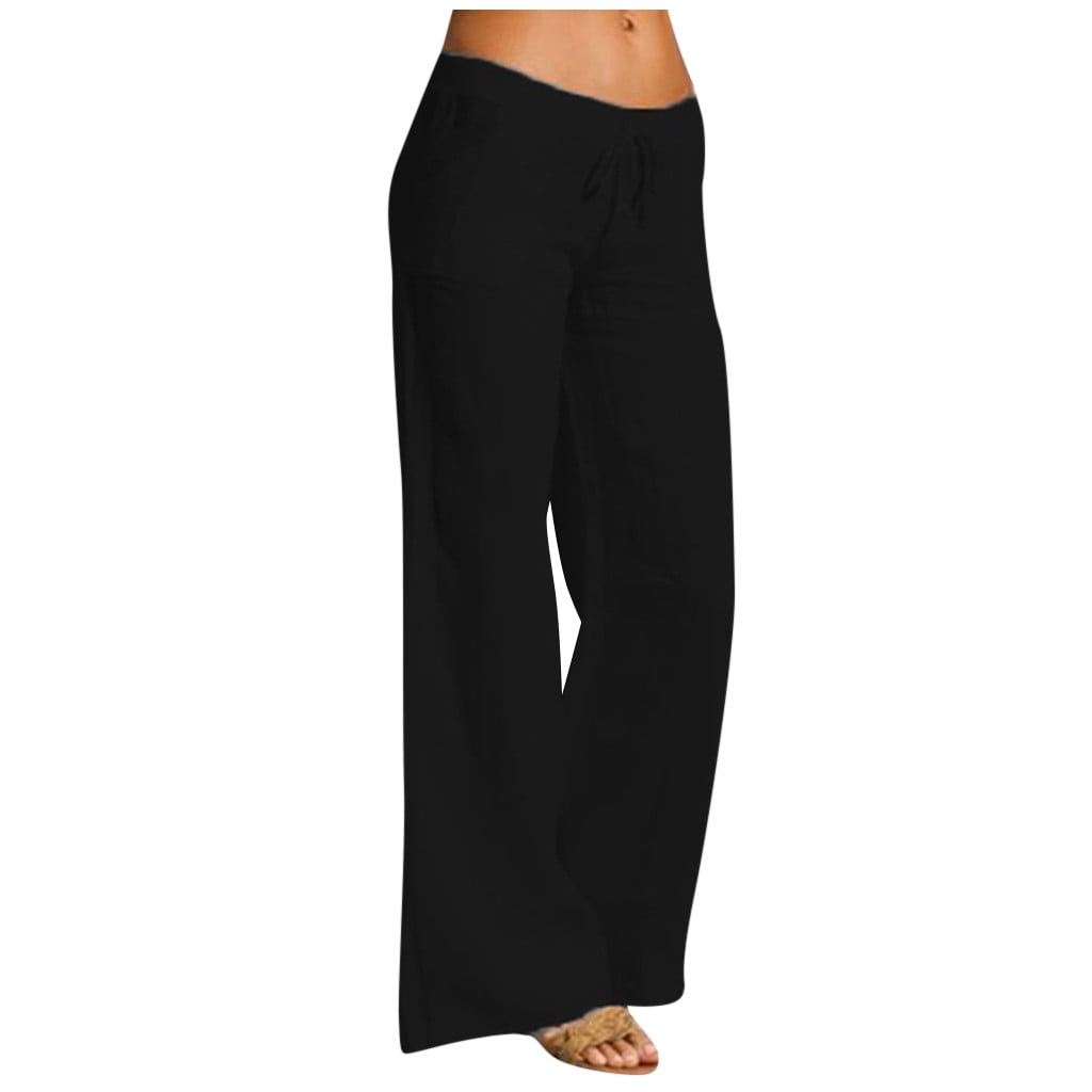 JWD Women's Wide Leg Pants, High Waist, Adjustable Knot