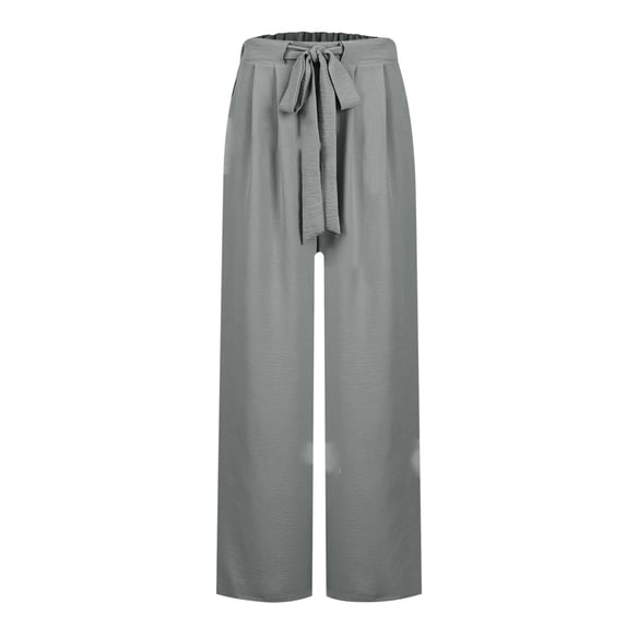 ibuvkizy Wide Leg Pants for Women Fall Winter,Women's Casual Drawstring Wide Leg Pants Solid Waist Bandage Loose Long Pants with Pocket Gray,XXL