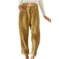 thumbnail image 1 of ibuvkizy Wide Leg Pants for Women Lightweight Button Pants Loose Solid Color Straight Lounge Trousers with Pockets Khaki,L, 1 of 8