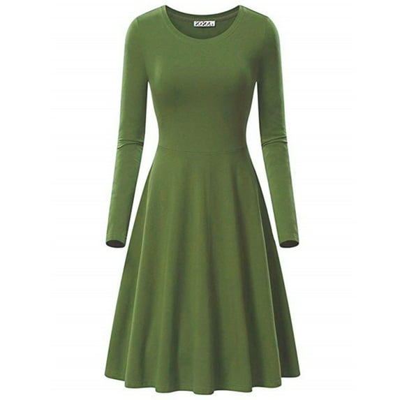ibuvkizy Winter Dresses for Women 2024 Clearance! Women Elegant Temperament Solid Color Round Neck Long Sleeved Maxi Dress Army Green,L