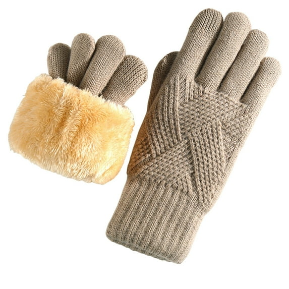 ibuvkizy Winter Gloves,Gifts for Women,Woman Winter Double-layer Velvet Padded Warm Wrap Knitted Gloves,Womens Gloves