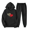 thumbnail image 1 of ibuvkizy Winter Outfits for Women 2024 Clearance!Outfits Men's and Women's Sports Tracksuits Long Sleeve Pullover Hoodies Sweatshirt Loose Coat and Sweatpants Fall Winter Suit Black,XL, 1 of 6