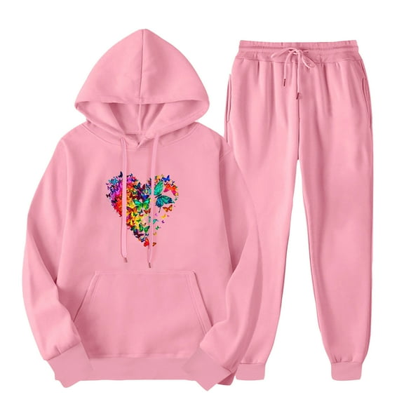 ibuvkizy Winter Sets Women 2 Piece Outfits!Outfits Men's and Women's Sports Tracksuits Long Sleeve Pullover Hoodies Sweatshirt Loose Coat and Sweatpants Fall Winter Suit Pink,M