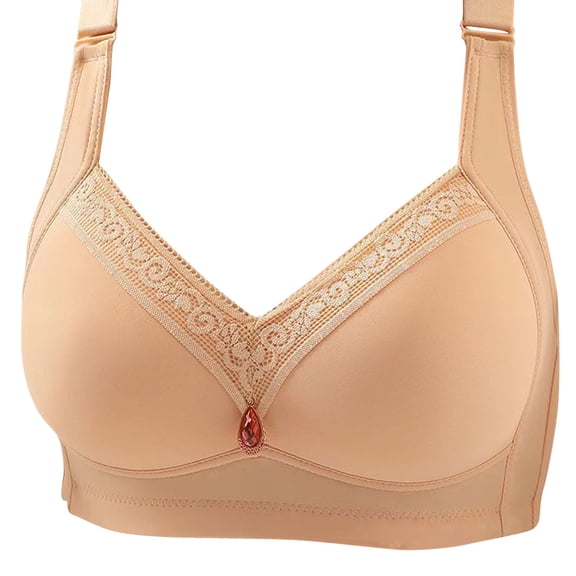 ibuvkizy Woman's Embroidered Glossy Comfortable Breathable Bra Underwear No Rims