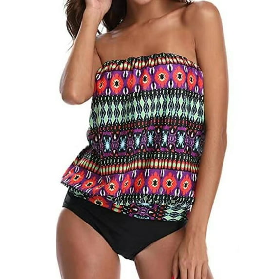 ibuvkizy Women Bikini Swim Top Tankinis Swimsuits for Women Fashion Women Sexy Swimwear Printed Detachable Shoulder Strap Bikini Split Swimsuit Padded Swimsuit Tops Ladies Girls Summer