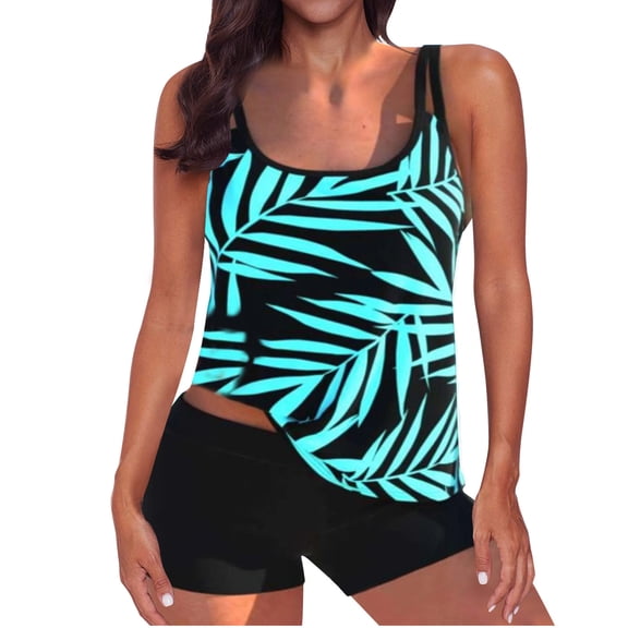 ibuvkizy Women Bikini Swim Top Tankinis Swimsuits for Women,Conservative Print Strappy Back Set Two Piece Swimsuits Swimdress Padded Swimsuit Tops Ladies Girls Summer