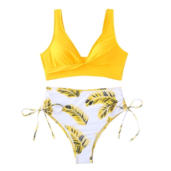 ibuvkizy Women Bikini Swim Top Tankinis Swimsuits for Women,Fashion Leaf Print Sexy Split Two Piece Swimsuit Padded Swimsuit Tops Ladies Girls Summer