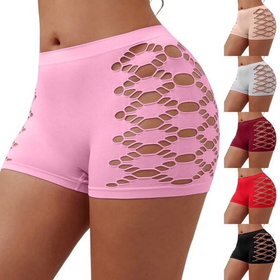 ibuvkizy Women Boxer Briefs Panties Yoga High Waist Fishnet Hollow Boyleg Shaping Shorts,Breathable Summer Safety Underwear,L