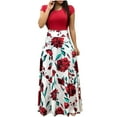 thumbnail image 1 of ibuvkizy Women Casual Dress Summer Fashion Maxi Dress Round Neck Floral Boho Printing Short Sleeve Comfortable Loose Long Dress Beach Sundresses, 1 of 6