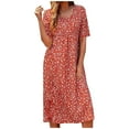 thumbnail image 1 of ibuvkizy Women Casual Dress Clearance Summer Fashion Maxi Dress Round Neck Print Short Sleeve Comfortable Loose Long Dress Beach Sundresses, 1 of 8