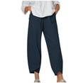 thumbnail image 1 of ibuvkizy Women Cotton Linen Cropped Lounge Pants Comfy Wide Leg Solid Harem Trousers Casual Linen Lounge Pant with Pockets Navy,XXXL, 1 of 9