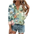 thumbnail image 1 of ibuvkizy Women's 2025 Fashion Button Shirts Summer Loose 3/4 Sleeve Tops Cute Print V-Neck Casual Blouses Button Up Shirts for Women,Sizes S-4XL, 1 of 5