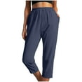 thumbnail image 1 of ibuvkizy Women's Capris Leggings Summer Fall Women Casual Solid Color Pockets Elastic Waist Comfortable Straight Calf-Length Pants Navy,M, 1 of 7