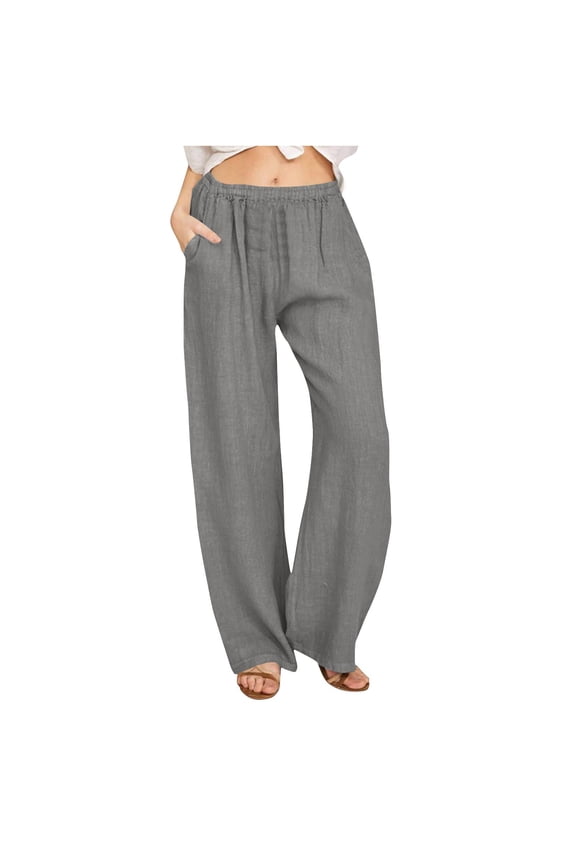 Women's Wide Leg Workout Pants,Women's Solid Color Cotton and Linen Loose Casual Wide-leg Long Pants Gray,XXXL