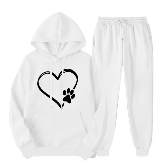 ibuvkizy Womens 2 Piece Outfits!Outfits Men's and Women's Sports Tracksuits Long Sleeve Pullover Hoodies Sweatshirt Loose Coat and Sweatpants Fall Winter Suit White,S