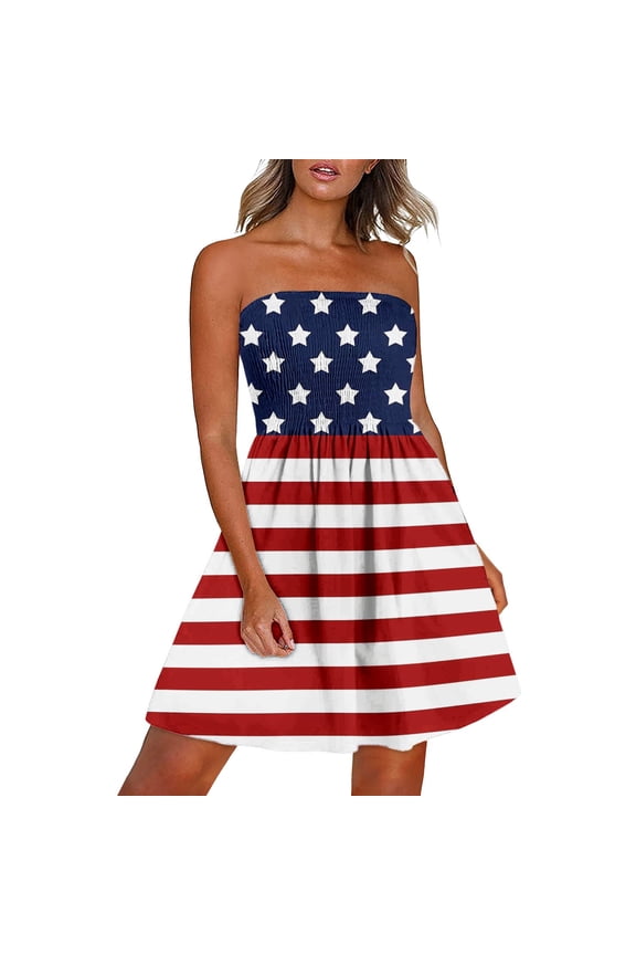 Womens 4th of July Midi Dresses Casual Independence Day Dress for Women Stars Graphic Sleeveless Dresses Trendy Red White Blue V Neck Summer Dresses for Women 2025 Red XXL