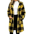 thumbnail image 1 of ibuvkizy Womens Buffalo Plaid Fuzzy Long Fleece Coat,Lapel Collar Button Up Teddy Sherpa Warm Oversized Winter Hooded Outer Jacket with Pockets,S, 1 of 6