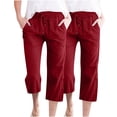 thumbnail image 1 of ibuvkizy Womens Capris for Summer Wide Leg Pants Woman,2PC Fashion Womens Casual Solid Color Elastic Loose Pants Straight Wide Leg Trousers with Pocket, 1 of 6