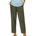 thumbnail image 1 of ibuvkizy Womens Casual Cotton Linen Pants Fall Winter Trousers 2025 Drawstring Elastic Wasit Cropped Leg Pants Solid Wide Leg Lounge Pants Army Green,L, 1 of 7