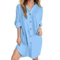 thumbnail image 1 of ibuvkizy Womens Fall Dresses,Midi Dresses for Women Casual Long Sleeved Lapel Button Up Shirt Solid Color Dress Sky Blue,S, 1 of 5