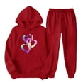 thumbnail image 1 of ibuvkizy Womens Hoodie Sweatsuits 2 Piece Set,Men's and Women's Sports Tracksuits Long Sleeve Pullover Hoodies Sweatshirt Loose Coat and Sweatpants Fall Winter Suit Red,XXL, 1 of 7