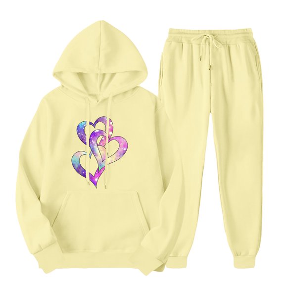 ibuvkizy Womens Hoodie Sweatsuits 2 Piece Set,Men's and Women's Sports Tracksuits Long Sleeve Pullover Hoodies Sweatshirt Loose Coat and Sweatpants Fall Winter Suit Yellow,M