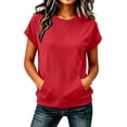 thumbnail image 1 of ibuvkizy Womens Hoodless Sweatshirts Cuffed Cap Sleeve Crew Neck Front Kangaroo Pocket Loose Fit Pullover Casual Athletic Workout Layering Tops Solid Colors for Yoga Running,2XL, 1 of 7