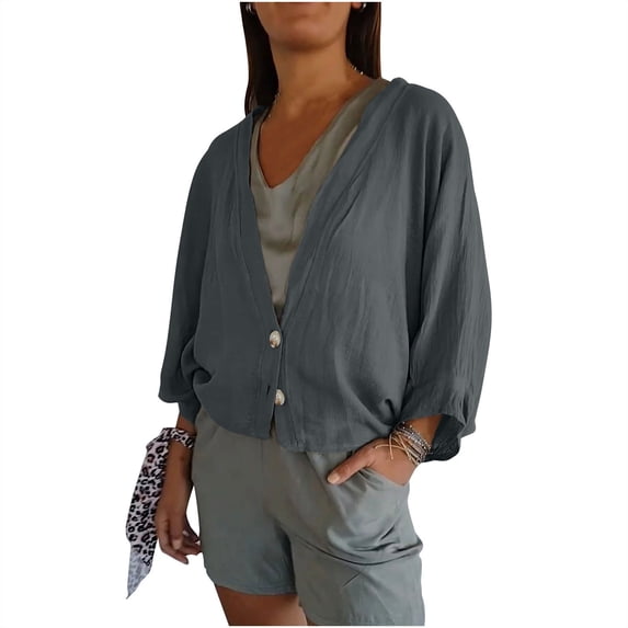 ibuvkizy Womens Lightweight Summer Cardigan Womens 3/4 Sleeve Cardigan Womens Summer Fall Tie Dyed Print Cardigan Long Sleeve Loose Cover Up Casual Blouse Tops Dark Gray M