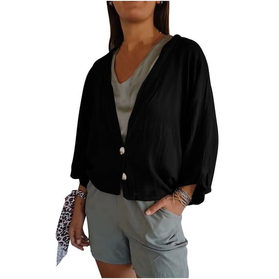 ibuvkizy Womens Lightweight Summer Cardigan Womens 3/4 Sleeve Cardigan Womens Summer Fall Tie Dyed Print Cardigan Long Sleeve Loose Cover Up Casual Blouse Tops Black M