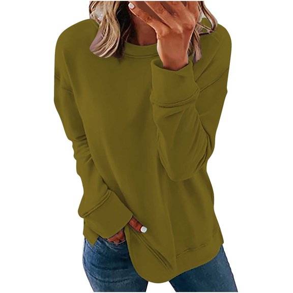 ibuvkizy Womens Long Sleeve Tops,Shirts for Women,Women Long Sleeves Casual Shirts Color Round Neck Sweatshirt Pullover Loose Tunic Tops Army Green,XXL