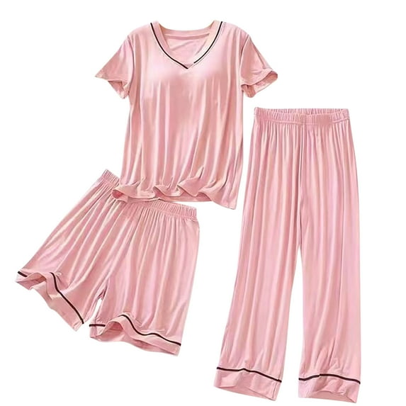 ibuvkizy Womens Pajama Sets,Silk Pajamas for Women Summer Womens Loungewear,Women's Button Casual Short Sleeve Tops Loose Shorts Home Clothing Pajamas Set,Women's Fashion Gifts