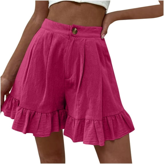 ibuvkizy Womens Shorts Casual Summer Shorts for Women,Women's Fashion Solid Color Wide Leg Ruffle Loose High Waist Shorts Pants,Comfy Short Pants Drawstring Elastic Waist Pocketed Shorts