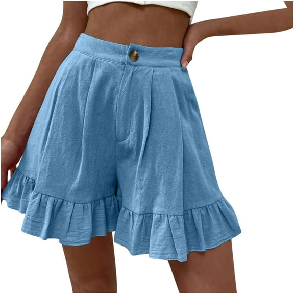 ibuvkizy Womens Shorts Casual Summer Shorts for Women,Women's Fashion Solid Color Wide Leg Ruffle Loose High Waist Shorts Pants,Comfy Short Pants Drawstring Elastic Waist Pocketed Shorts