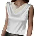 thumbnail image 1 of ibuvkizy Womens Silk Tank Tops,Lace Camisole Tops for Women Summer Casual and Fashionable Solid Round Neck Sleeveless Top White,XXXXXL, 1 of 9