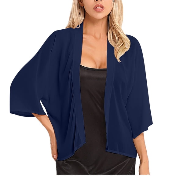 ibuvkizy Womens Summer Cardigan,3/4 Sleeves Open Front Lightweight Cardigan 2025 Women's Spring and Summer New Casual Fashion Solid Color Explosion Chiffon Cardigan