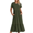 thumbnail image 1 of ibuvkizy Womens Summer Dresses Clearance!Casual Short Sleeve Crewneck Swing Flowy Tiered Shirt Maxi Dress With Pockets Beach Long Dress 2024 Trendy Outfits Army Green,Sizes S-2XL, 1 of 5