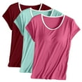 thumbnail image 1 of ibuvkizy Womens Summer Tops 3PCS Womens Built in Bra T Shirt Padded Active Yoga Plus Size Tops Solid Color Crew Neck Short Sleeves Blouses Soft Pajama Casual Workout Shirts, 1 of 2
