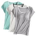 thumbnail image 1 of ibuvkizy Womens Summer Tops Clearance 3PCS Womens Built in Bra T Shirt Padded Active Yoga Plus Size Tops Solid Color Crew Neck Short Sleeves Blouses Soft Pajama Casual Workout Shirts, 1 of 2